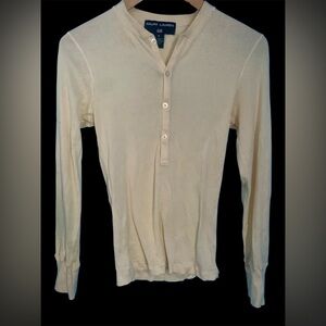 Ralph Lauren Polo Sport VTG Y2K Cream Ribbed Henley Top Size S